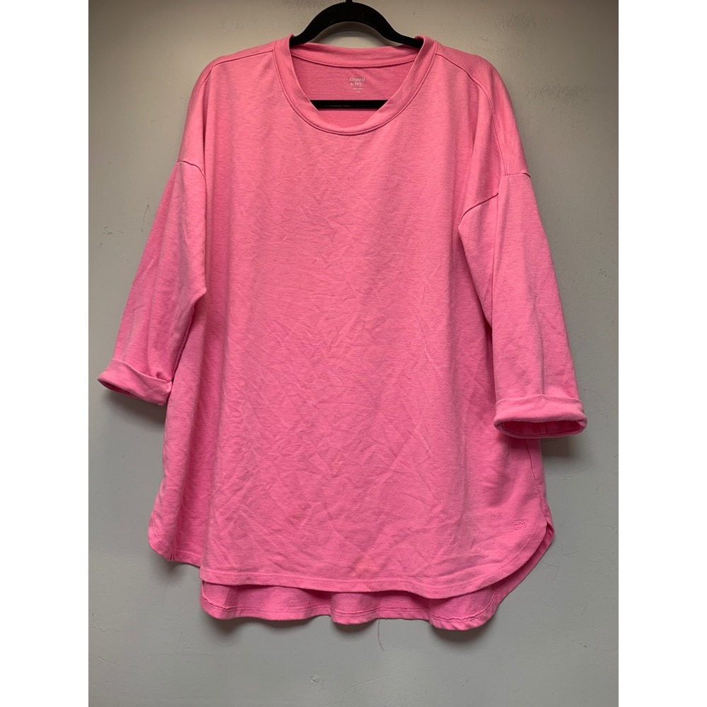 Crown & Ivy Sweatshirt Women 1X Pink Good Oversized High Low French Terry Top